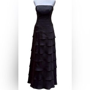 LAZARO black strapless ruffles maxi dress